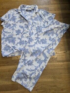 Ralph Lauren Blue Paisley Stripe Pajama Top
